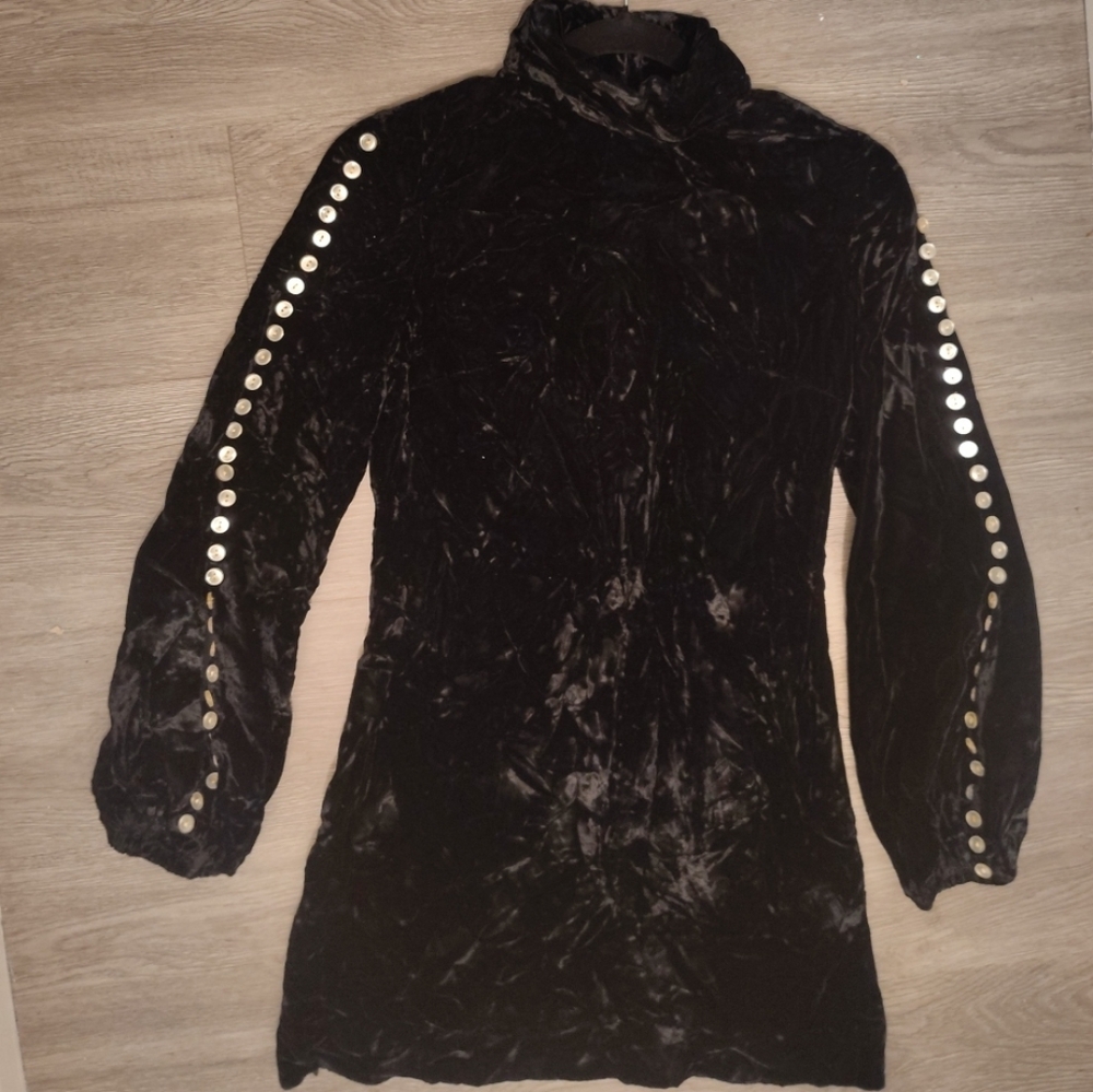 Vtg 1960's MARY QUANT For Penny's Black Velvet Peekaboo Sleeve Mini Dress